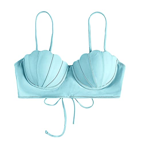 XNBZW Riemchen-Muschel-Bikinioberteil, Push-Up-Badeanzugoberteile für Frauen mit Bügel-Badeanzugoberteilen Ringe Damen Set Vintage (1-Blue, XL) von XNBZW