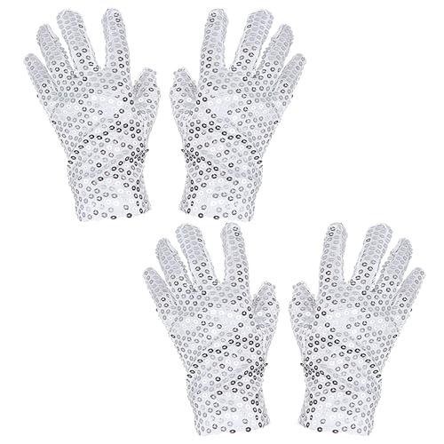 XNIVUIS 2 Paar Glänzende Punk-Konzerthandschuhe Popstar Pailletten Handschuhe Kostüm Handschuhe Pailletten für Erwachsene Pailletten Handschuhe Performance Handschuhe für Halloween Cosplay (Weiß) von XNIVUIS