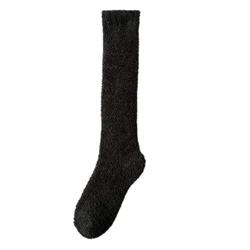 XNIVUIS 2 Paar Kniestrümpfe Damen,Overknee Strümpfe,warme Wadensocken,Hohe Flauschige Socken,Schlafsocken für zu Hause,Korallenvlies Warme Weiche Overknee Socken für Damen Mädchen(Schwarz Grau) von XNIVUIS