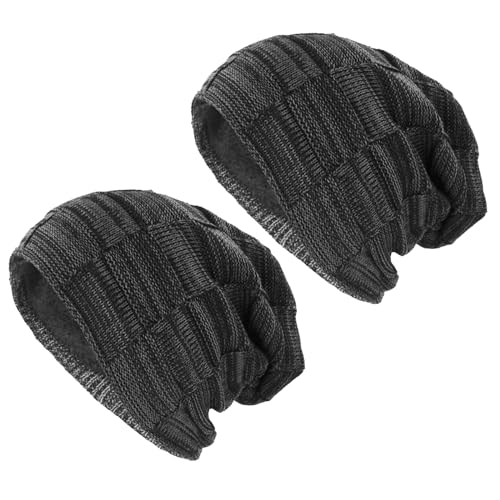 XNIVUIS 2 Stück Beanie Hat,Beanie Mütze für Herren und Damen,Warme Beenies Slouchy mit Thermal Fleece Futter,Strickmütze für Motorradfahren Laufen Täglicher Gebrauch（Schwarz） von XNIVUIS