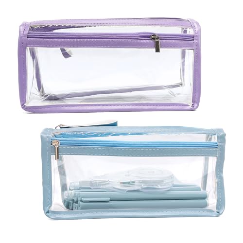 XNIVUIS 2 Stück Federmäppchen Federtaschen Teenager, Pencil Case mit Grossem Fassungsvermögen, Transparentes Stylische Federtasche für Mädchen & Jungen zur Aufbewahrung von Kosmetik (Blau, Lila) von XNIVUIS