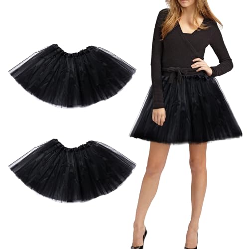 XNIVUIS 2 Stück Tüllrock Damen Tütü Damen Tüllrock Ballettrock Karneval Party Tutu 50er Rockabilly Petticoat Ballett Tanzkleid Karneval Kostüm Tüllrock Dress Up Party Zubehör Einheitsgröße (Schwarz) von XNIVUIS