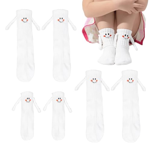 XNIVUIS 3Paar weiße lustige magnetische Saug-Familiensocken,magnetische Socken Hand-in-Hand-Socken, Familiensocken, für Eltern-Kind-Freunde, Unisex-Mid-Tube-Socken (Baumwolle, weiß) von XNIVUIS
