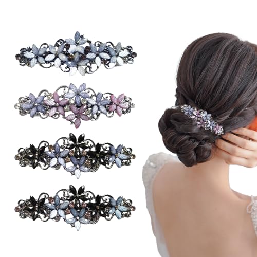 XNIVUIS 4 x Strass-Clips, Strass, Glitzer, modisch, exquisite Blume, Kristall-Haarspangen, rutschfeste Haardekorationen für Party, Hochzeit, Ball, Bankett (4 Stück) von XNIVUIS