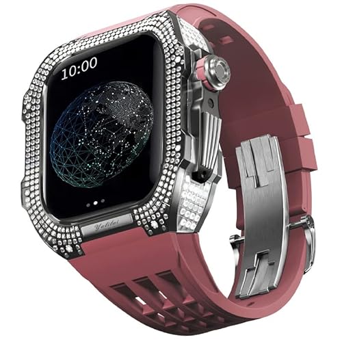 XNWKF Gummiband, Titan-Lünette für Apple Watch 7/6/5/4/SE, Apple Mod Watch, Zubehör, Ersatz-Titan, Luxus-Hülle, kompatibel mit iWatch Serie 44 mm, mit Werkzeug, 44MM, Achat von XNWKF