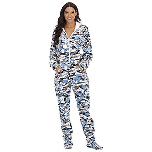 XSZD Onesie Schlafoveralls Einteiler Schlafanzug Pyjamas Frauen Overall Kuscheliger Jumpsuit Mit Kapuze Und FüßEn Damenmode Erwachsene Pyjamas Kuscheliger Jumpsuit Overall Weihnachten von XSZD