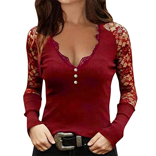 günstige Hoodies Damen Winterkleidung für Kinder Shirt mit Spitze blusen Damen Langarm stilloberteile Oberteile Damen sexy häkelshirt Lagenlook Pullover Sommer Oberteile Damen sexy von XTBFOOJ