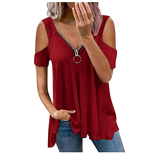 musselinbluse damenblusen festlich elegant Moderne jacken Damen Tshirt Damen Sommer Italy Mode Damen Oberteile Sommerjacke Damen t Shirt Smile Lotus XXL Cross top Shirt Damen ärmellos Bordeaux top von XTBFOOJ