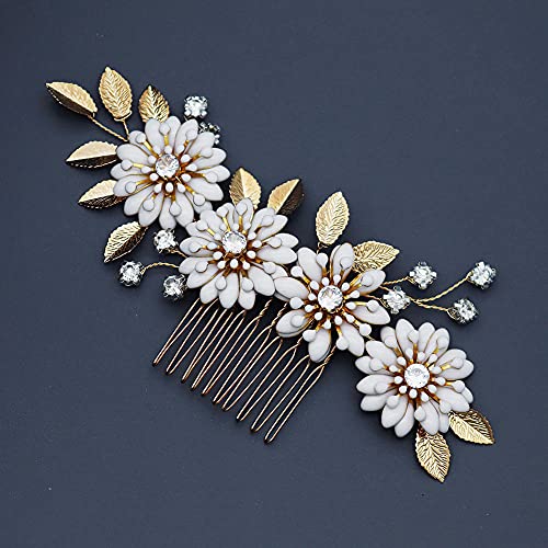 Hochzeit Braut Kamm Haarspange, Barock Stil Vintage Haarkamm, handgemachte Perlen Haarkamm golden, Braut Hochzeitskleid Haarschmuck, künstlicher Abschlussball Strand Haarschmuck von XTZYGLFD