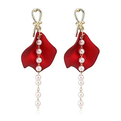 Modische Ohrringe für Damen, Vintage-Stil, baumelnde Ohrringe für Frauen, sexy Rosenblütenblätter, lange Quastenohrringe, weiblicher Schmuck, rote Ohrringe, zierliche Ohrringe (Farbe: B) (B b) von XTZYGLFD