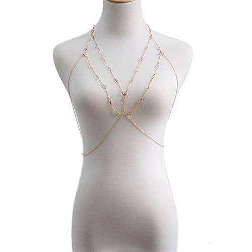 Party-Körperkette, 1 Stück, modisch, mehrlagig, BH-Kette, Strand, Bikini, Kreuz, Taille, Hosenträger, Körperschmuck, Halskette, feiner Schmuck für Frauen und Mädchen, Körperschmuck (A) (B) () von XTZYGLFD