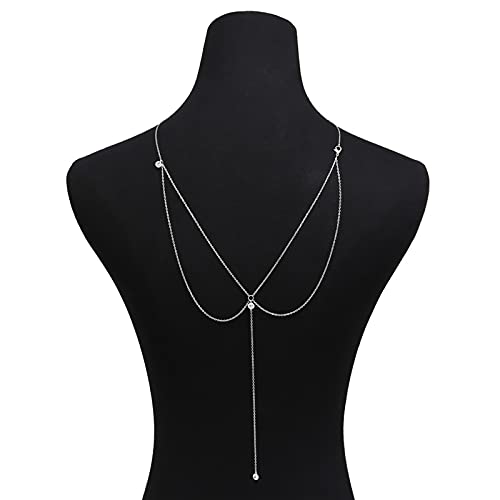 Party-Körperkette, modisch, trendige Metall-Halskette, Kristall-Rückenkette, einfache sexy Quaste, Strass, mehrschichtige Körperkette, Damen-Accessoires, Körperschmuck (Silber) (A Silber) von XTZYGLFD