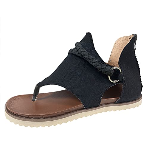 XTZYGLFD Almwerk Schuhe Damen Außenhandel Cross-Border Sommer Sandalen Denim Gürtelschnalle Farbe Kontrast Clip Toe Damenschuhe Sandalen Damenschuhe Sommer Elegant (Bow a Black 7 UK) von XTZYGLFD