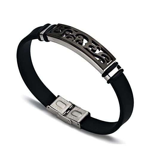 XTZYGLFD An Handgelenken getragenes Armband, modischer Charm-Schmuck, Vintage-Stil, schwarzes Silikon-Manschettenarmband, einfaches Edelstahl-Blumenarmband (schwarz, 20 cm) von XTZYGLFD