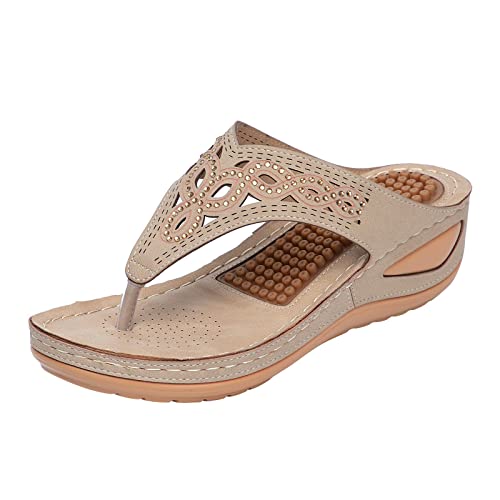 XTZYGLFD Damen Keilabsatz Sandalen Römersandalen Pumps Sandalen Offene Zehen Strandsandalen Dicke Sohle Sommersandalen Sommerschuhe Zehentrenner Espadrille (Khaki 39 EU) von XTZYGLFD