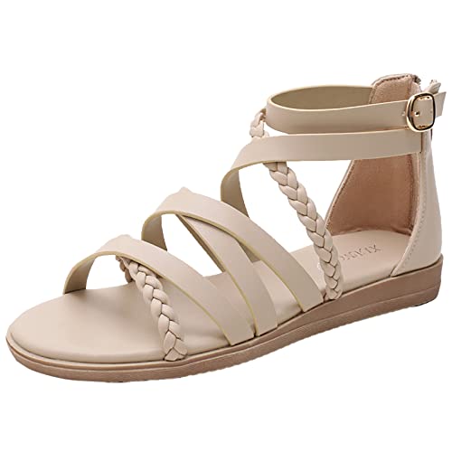 XTZYGLFD Damen Sommer Große Sommersandalen Gewebte Römische Bohemian Mit Reißverschluss Für Frauen Riemchensandalen (A 9 UK Wide) von XTZYGLFD