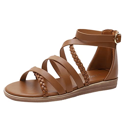 XTZYGLFD Damen Sommer Große Sommersandalen Gewebte Römische Bohemian Mit Reißverschluss Für Frauen Riemchensandalen (Braun 5 UK Wide) von XTZYGLFD