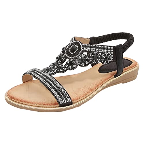 XTZYGLFD Damen Sommer Sandalen Römerschuhe Freizeit Vintage Zehenring Gladiator Sandalen Elegante Sandaletten Spitze Blumen Sommerschuhe Zehentrenner Bequem (0320a Schwarz 3.5 UK) von XTZYGLFD