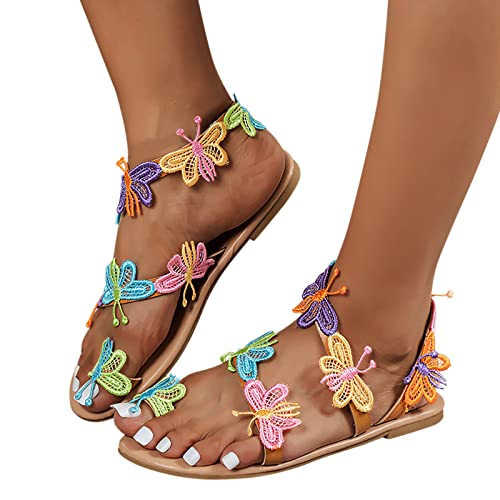 XTZYGLFD Damen Sommer Sandalen Römerschuhe Freizeit Vintage Zehenring Gladiator Sandalen Elegante Sandaletten Spitze Blumen Sommerschuhe Zehentrenner Bequem (0607a Orange 38 EU) von XTZYGLFD