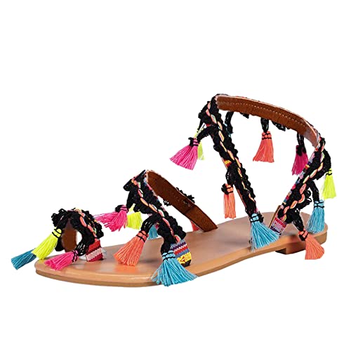 XTZYGLFD Damen Sommer Sandalen Römerschuhe Freizeit Vintage Zehenring Gladiator Sandalen Elegante Sandaletten Spitze Blumen Sommerschuhe Zehentrenner Bequem (Braune Schuhe 39 EU) von XTZYGLFD