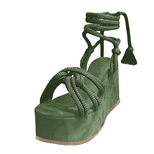 XTZYGLFD Damen Sommer Sandalen mit Keilabsatz Atmungsaktiv Offene Spitze Damen Riemchen mit Absatz und hochmodische Frühlingsschuhe mit Absatz Pantoletten (Grün 4 UK) von XTZYGLFD