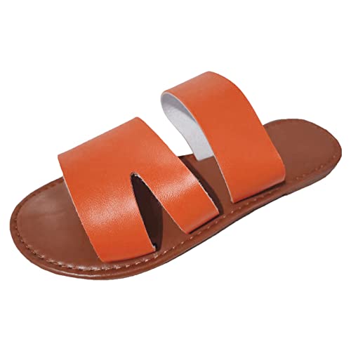 XTZYGLFD Damen Sommersandalen mit Absatz, Sommer, einfarbig, offene Zehenpartie, flache Unterseite, Strand-Hausschuhe, Arbeitsschuhe (Orange, 6,5 UK) von XTZYGLFD