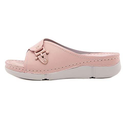 XTZYGLFD Fersensporn Schuhe Damen Sommer Slip-On Wedges Strand Offene Zehen Atmungsaktive Sandalen Schuhe Festival Damenschuhe (0319a Rosa 7.5 UK) von XTZYGLFD