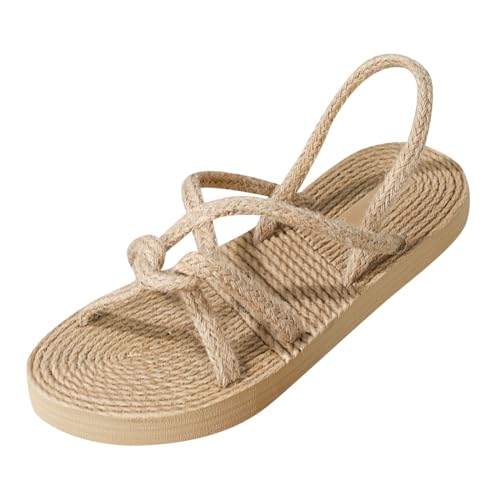 XTZYGLFD Keilsandalen Damen Römersandalen Damen Klassische Keilsandalen Flache Strandsandalen Rutschfeste Sandalen Sommersandalen Espadrilles Tanzschuhe Römersandalen (Khaki 41 EU) von XTZYGLFD