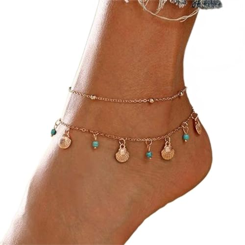 XTZYGLFD Muschel Quaste Fuß Schmuck geschichtete Knöchelarmbänder Boho Fuß Hand Schmuck für Frauen Mädchen von XTZYGLFD