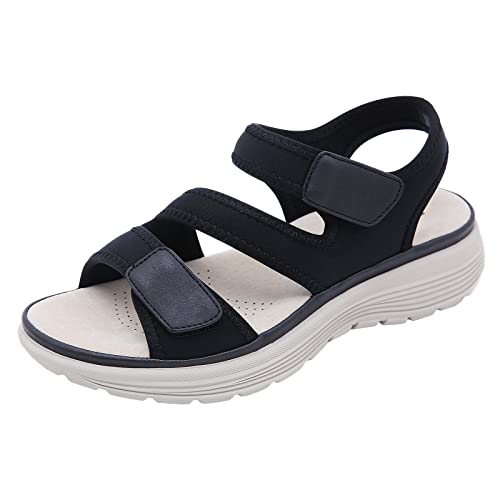 XTZYGLFD Trekkingsandalen Damen Sandalen Sommer Atmungsaktiv Strandschuhe Große Schleife Knoten Keilabsatz Sandalen Modetrend Römersandalen Damenschuhe Elegante Sneaker (Shoea Schwarz 6 UK) von XTZYGLFD