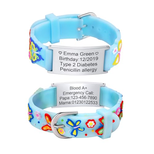 Notfallarmband Kinder SOS Armband - Personalisiert Medizinisches ID Armband Wasserdichtes Weiches Silikonband Angenehm Verstellbare Länge Cartoon Armband Namensarmband für Jungen Mädchen von XUANPAI