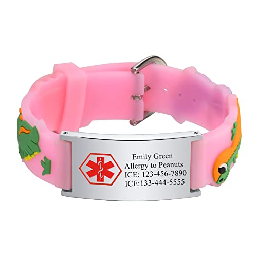 Notfallarmband Kinder SOS Armband - Personalisiert Medizinisches ID Armband Wasserdichtes Weiches Silikonband Angenehm Verstellbare Länge Cartoon Armband Namensarmband für Jungen Mädchen von XUANPAI