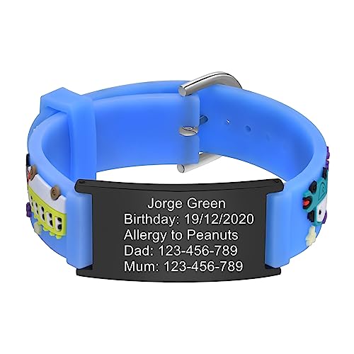 XUANPAI Notfallarmband Kinder SOS Armband : Personalisiert Medizinisches ID Armband Wasserdichtes Weiches Silikonband Angenehm Verstellbare Länge Cartoon Armband Namensarmband für Jungen Mädchen von XUANPAI