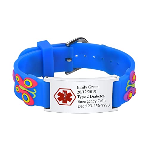 XUANPAI Notfallarmband Kinder SOS Armband : Personalisiert Medizinisches ID Armband Wasserdichtes Weiches Silikonband Angenehm Verstellbare Länge Cartoon Armband Namensarmband für Jungen Mädchen von XUANPAI