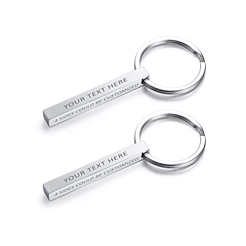 XUANPAI Personalisierte Maßgeschneiderte Vertikale Überzogene 4 Seitige Können Graviert Werden Edelstahl Minimalistischen Quader Bar Keychain Schlüsselanhänger Geschenk Unisex Silber 2 Stücke von XUANPAI