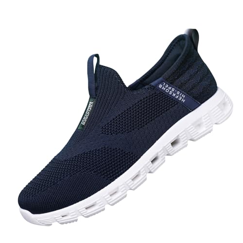 XUEJIANN 2090 Schuhe Herren Sommer Herren Sportschuhe Flache Unterseite Leichte Fly Woven Mesh Atmungsaktiv Slip On Bequem und einfach Herren Schuhe Slipper 46 (Blue, 39) von XUEJIANN