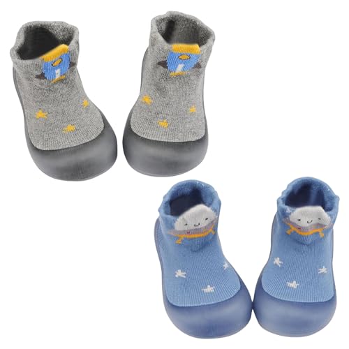 XUEJIANN Baby Festliche Schuhe Socke Schuh Elastische Indoor Slipper Infant Erste Cartoon Katzen Weiche Sohle Gummi Schuhe Schuhe Kinder 1 Jahr Junge (Dark Blue, 26) von XUEJIANN