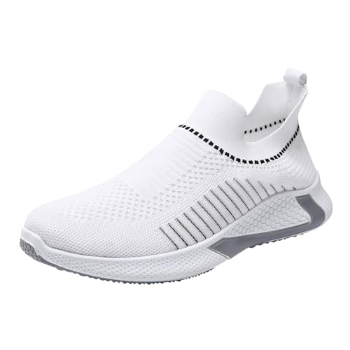 XUEJIANN Basketball Schuhe Herren 42 Sportschuhe Flache Unterseite Leichte Fly Woven Mesh Atmungsaktiv Slip On Bequem und einfach Schuhe Herren Speed (White, 40) von XUEJIANN