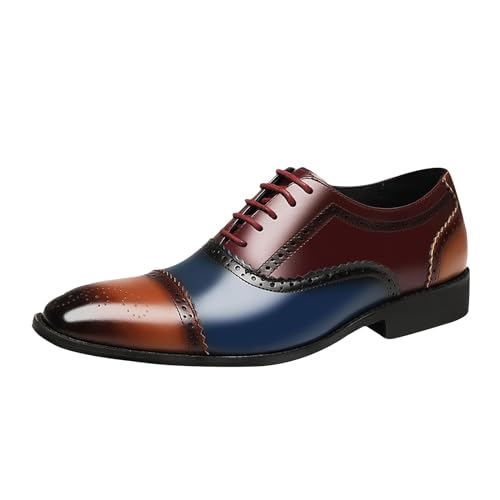 XUEJIANN Football Schuhe Herren Lederschuhe niedrigen Absatz Spitze Zehen Schnürung Volltonfarbe Casual Business British Schuhe 38 Herren (Blue, 38) von XUEJIANN