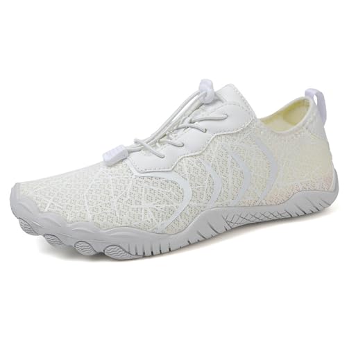 XUEJIANN Handball Schuhe Herren Männer und Frauen, schnelltrocknende Schuhe, Wander-, Schwimm-, Tauchschuhe, Tracing-Schuhe, elastische Schnürung, Streifen, modisch Walking Schuhe Herren (White, 40) von XUEJIANN