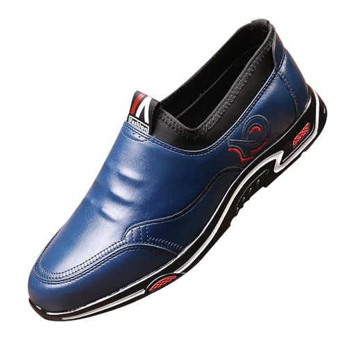 XUEJIANN Lammfell Schuhe Herren Business-Lederschuhe, modische Retro-Casual-Lederschuhe mit einfarbigem Set und quadratischem Herren Schuhe Stiefelette (Blue, 38) von XUEJIANN