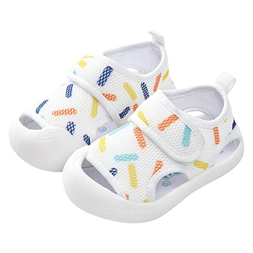 XUEJIANN Sandalen Kinder 22 Sommer-Säuglingskleinkind-Mädchen-Jungen-Schuhe Sandalen mit flachem Boden, nicht slio, halboffene Spitze, atmungsaktive, weiche Schuhe (1-White, 19.5 Infant) von XUEJIANN