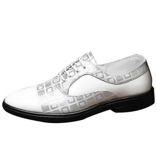 XUEJIANN Schuhe Gelb Herren Lederschuhe niedrigen Absatz Spitze Zehen Schnürung Volltonfarbe Casual Business British Ski Herren Schuhe (White, 38) von XUEJIANN