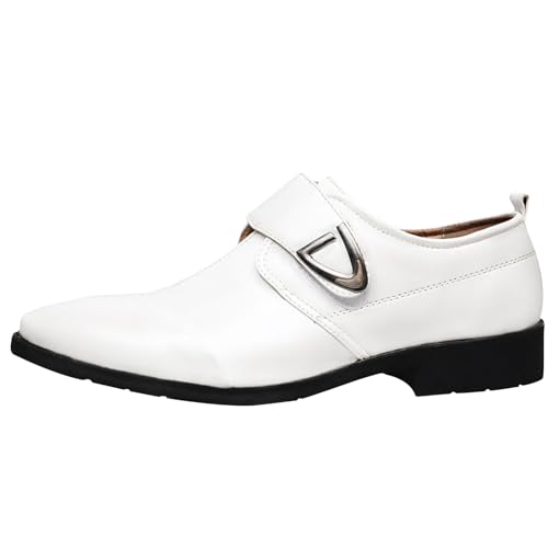 XUEJIANN Wasserdicht Schuhe Herren 44 modische Retro-Casual-Lederschuhe mit einfarbigem Set und quadratischem 46 Herren Schuhe (White, 38) von XUEJIANN