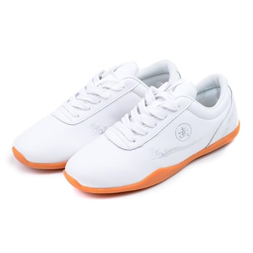 Tai Chi Kampfsportschuhe, Kung-Fu-Schuhe, Wushu-Trainingsschuhe, Kung-Fu-Sport-Sneaker, Box-Taekwondo-Trainingsschuhe für Kinder, Herren, Damen, Leder, rutschfeste Kung-Fu-Schuhe, weiß, 35 EU/4.5 US von XUHCLY