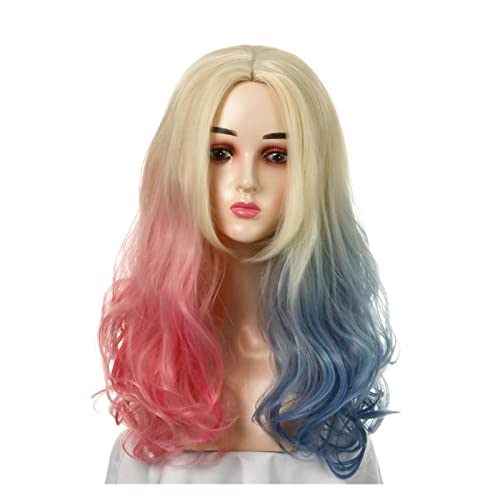 Perücken Blonde rosa und blau gemischte Perücke lange lockige Halloween-Kostüm-Party Cosplay-Perücken for Frauen synthetische Perücke Perücke fasching von XUJUAN-0227