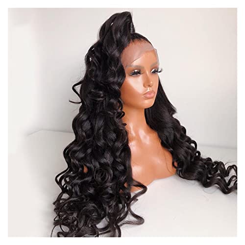 Perücken Dichte Mittelteil Spitze Front Perücke for Frauen Vorpluenbeständige synthetische Glueless Deep Wave Perücke fasching (Size : 24inches) von XUJUAN-0227