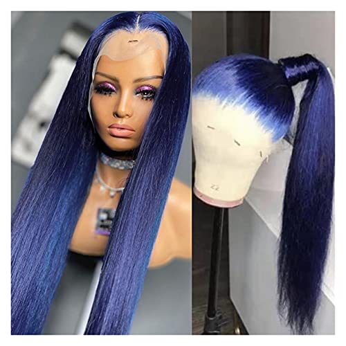 Perücken Dunkelblaue Farbe Natürliche Gerade Haar Synthetische Spitze Front Perücken Haare for alle Frauen Haar Perücke fasching (Color : Blue, Size : 20inches) von XUJUAN-0227