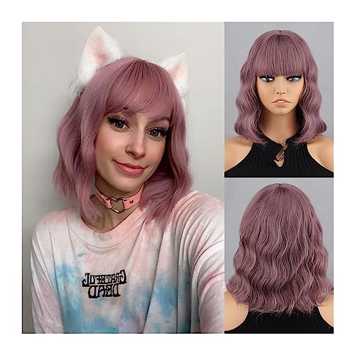 Perücken For den täglichen Gebrauch, natürliches Haar, kurz, braun, dunkelblau, synthetische Perücke, Damen-Pony, dunkelblau, rosa, schwarz, Perücke, Lolita, Party, Cosplay Perücke fasching (Color : von XUJUAN-0227