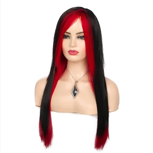 Perücken Halloween-Kostüm, Damen-Perücke, Kunsthaar, lang, rot, schwarz, gerade, hitzebeständig, seitlicher Pony Perücke fasching(Color:A4) von XUJUAN-0227